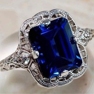 Elegant Huge Natural 3.5Ct Tanzanite Silver Sapphire Ring